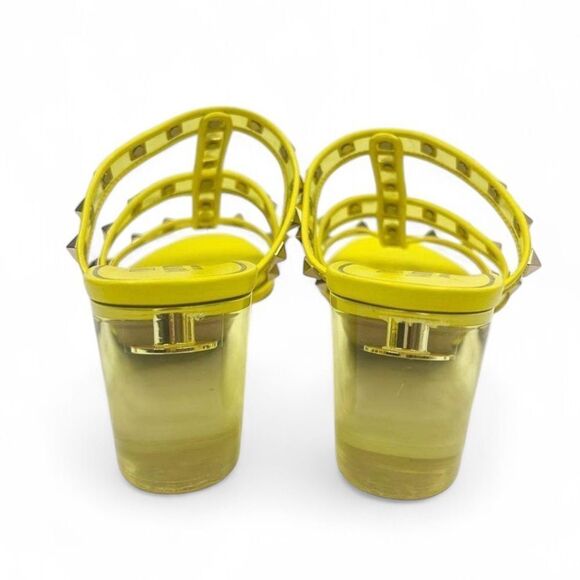 VALENTINO Garavani Yellow Platinum Rockstud Open Toe Plexi Heel Sandals … - Picture 10 of 11